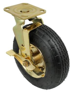 8 ”x2” Brass Hub Pneumatic Bellman Cart Swivel Caster w/ Brake Kit Air Filled 350lb Capacity