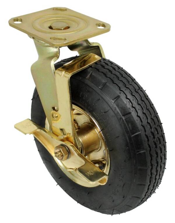 8 ”x2” Brass Hub Pneumatic Bellman Cart Swivel Caster w/ Brake Kit Air Filled 350lb Capacity
