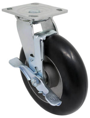 6” Cushion Rubber Wheel Swivel Caster w/ Brake for Cobble Stone on Bumpy Surfaces 450lb Capacity