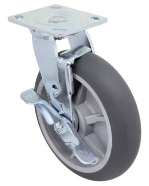 8” Thermo Rubber Swivel Caster w/ Brake Kit 550 lbs. Capacity